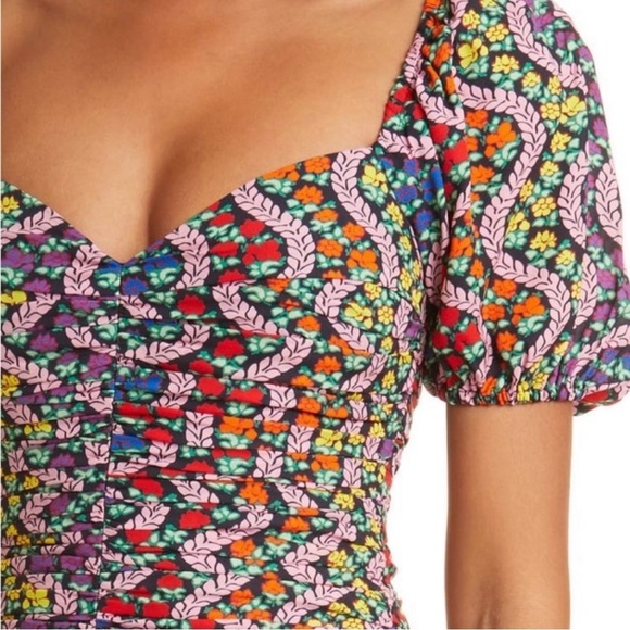 RHODE Esme Love is a Rainbow Ruched Puff Sleeve Floral Mini Dress Sz 6 - Picture 3 of 10